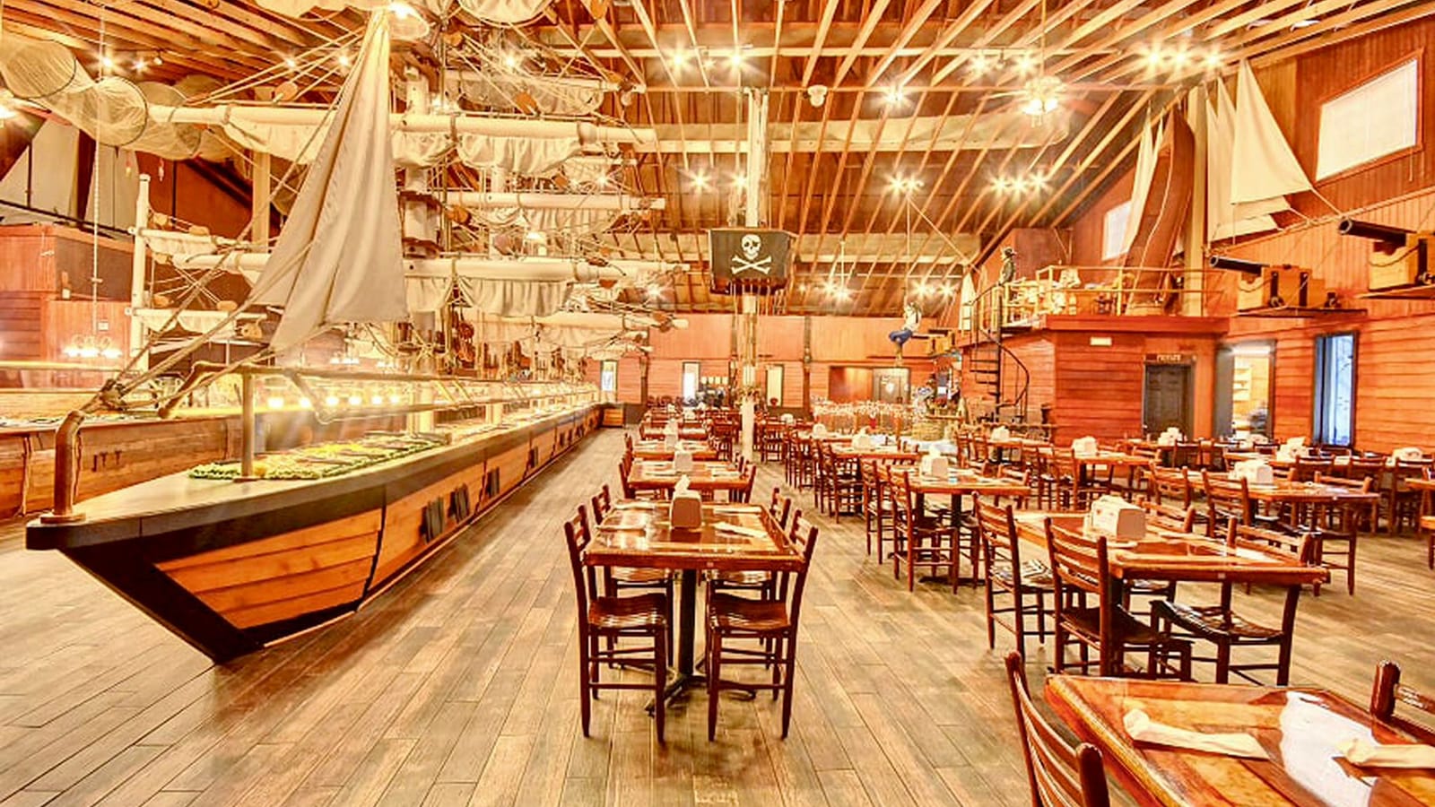 The 105-foot ship-shaped buffet inside Pirate's Table